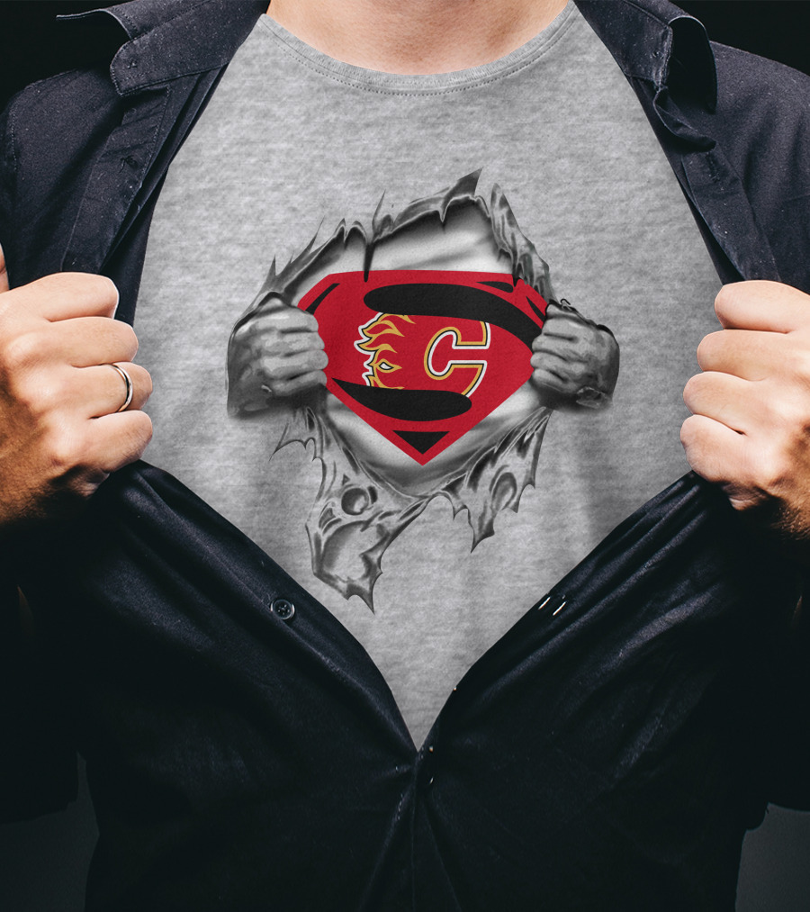 Calgary Flames Superman Logo Emblem Mashup T-Shirt