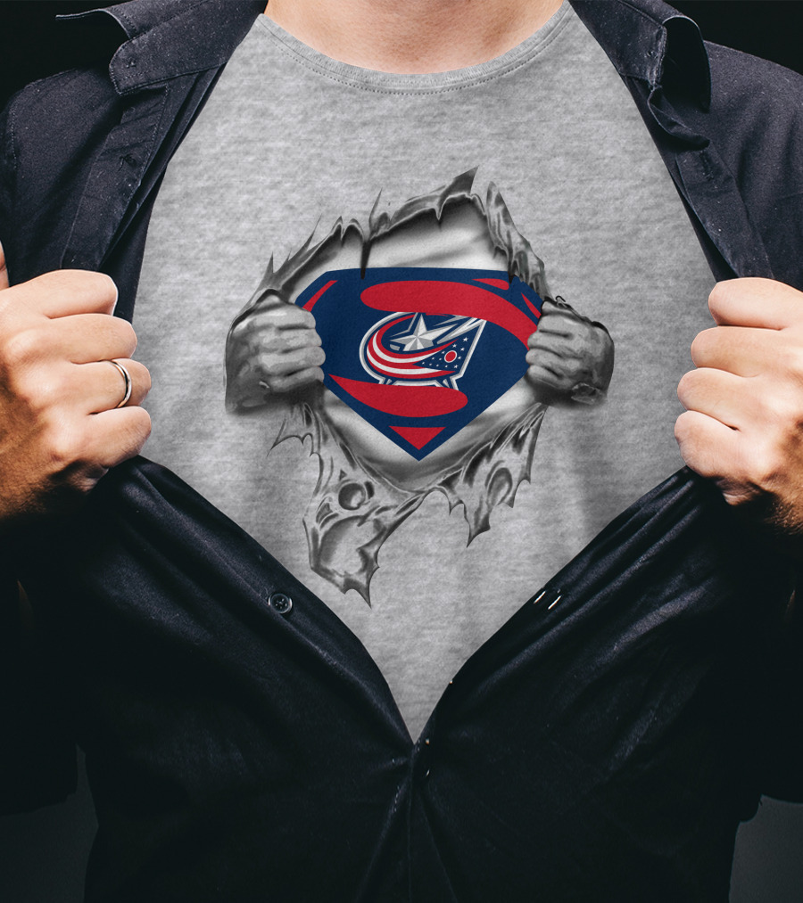 Columbus Blue Jackets Superman Logo Tear Revealed T-Shirt