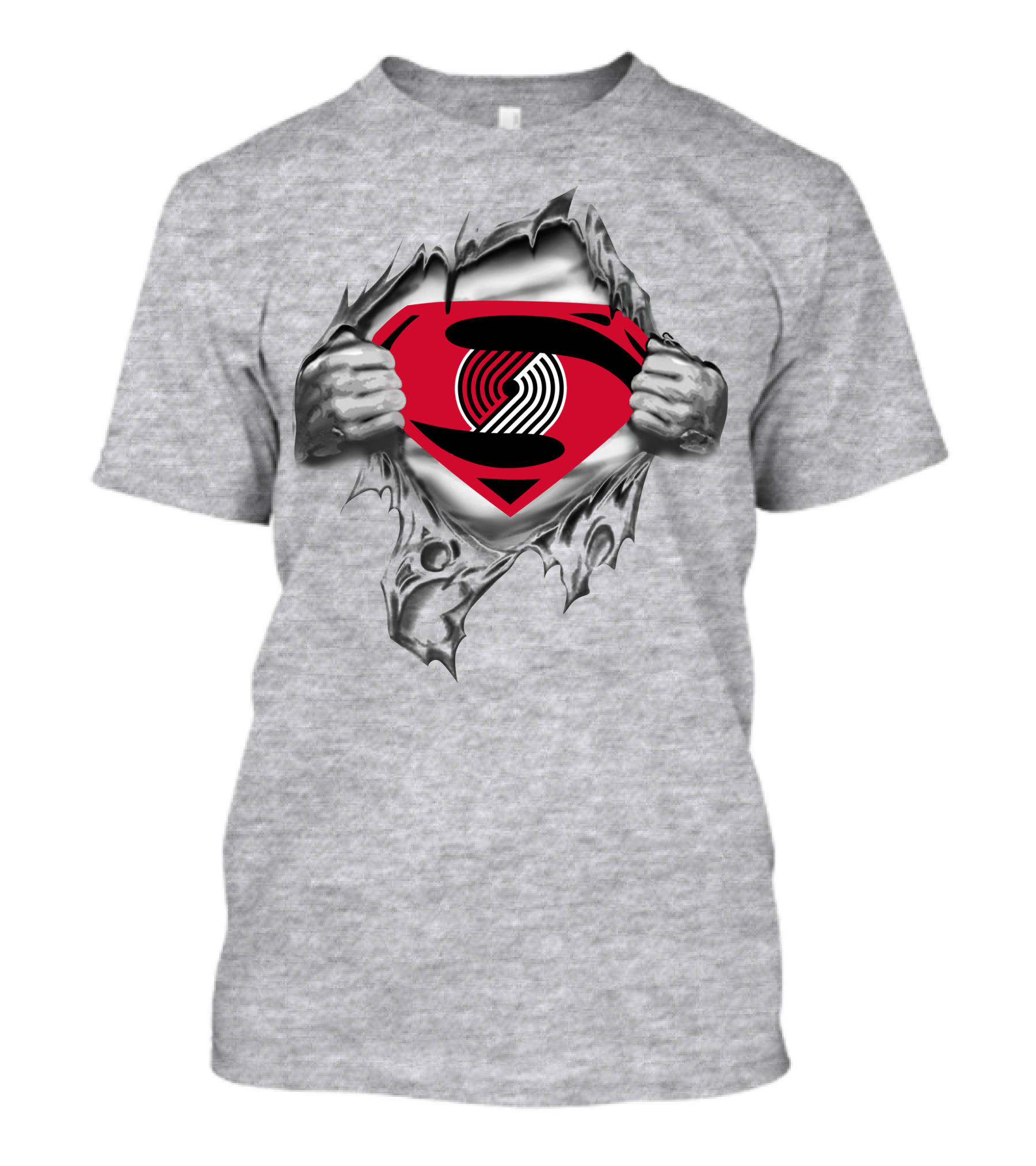 Portland Trail Blazers Super Man Logo Busting Through T-Shirt