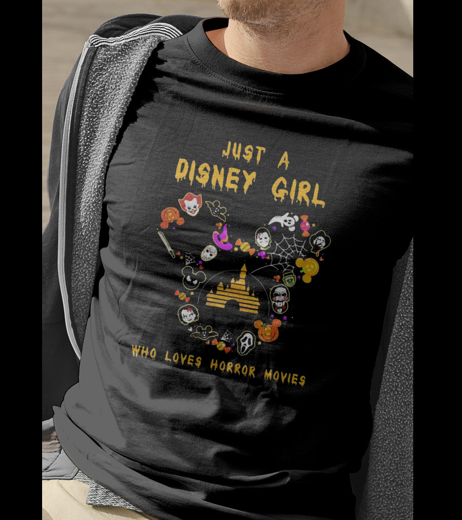 Just A Disney Girl With Icons Who Loves Horror Movies T-Shirt