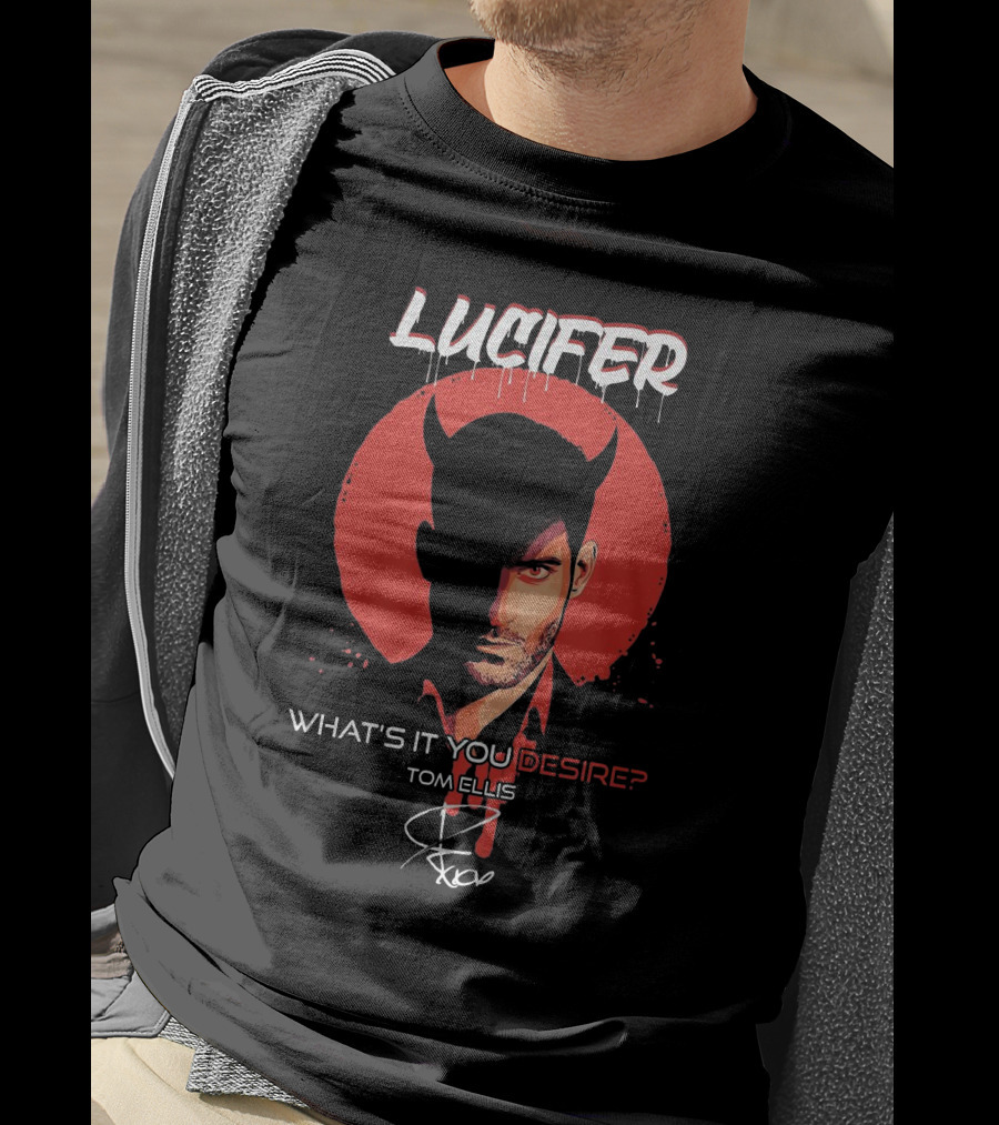 Lucifer What's It You Desire Tom Ellis Red Circle Devil Horns T-Shirt
