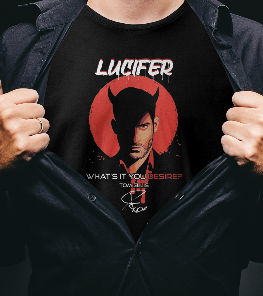 Lucifer What's It You Desire Tom Ellis Red Circle Devil Horns T-Shirt