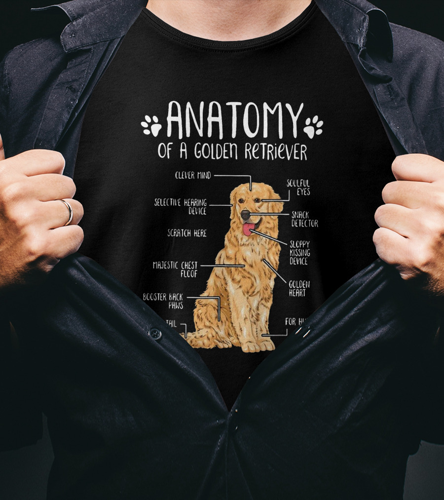 Anatomy Of A Golden Retriever Clever Mind Soulful Eyes Sloppy Kissing Device Happy Tail Booster Back Paws T-Shirt