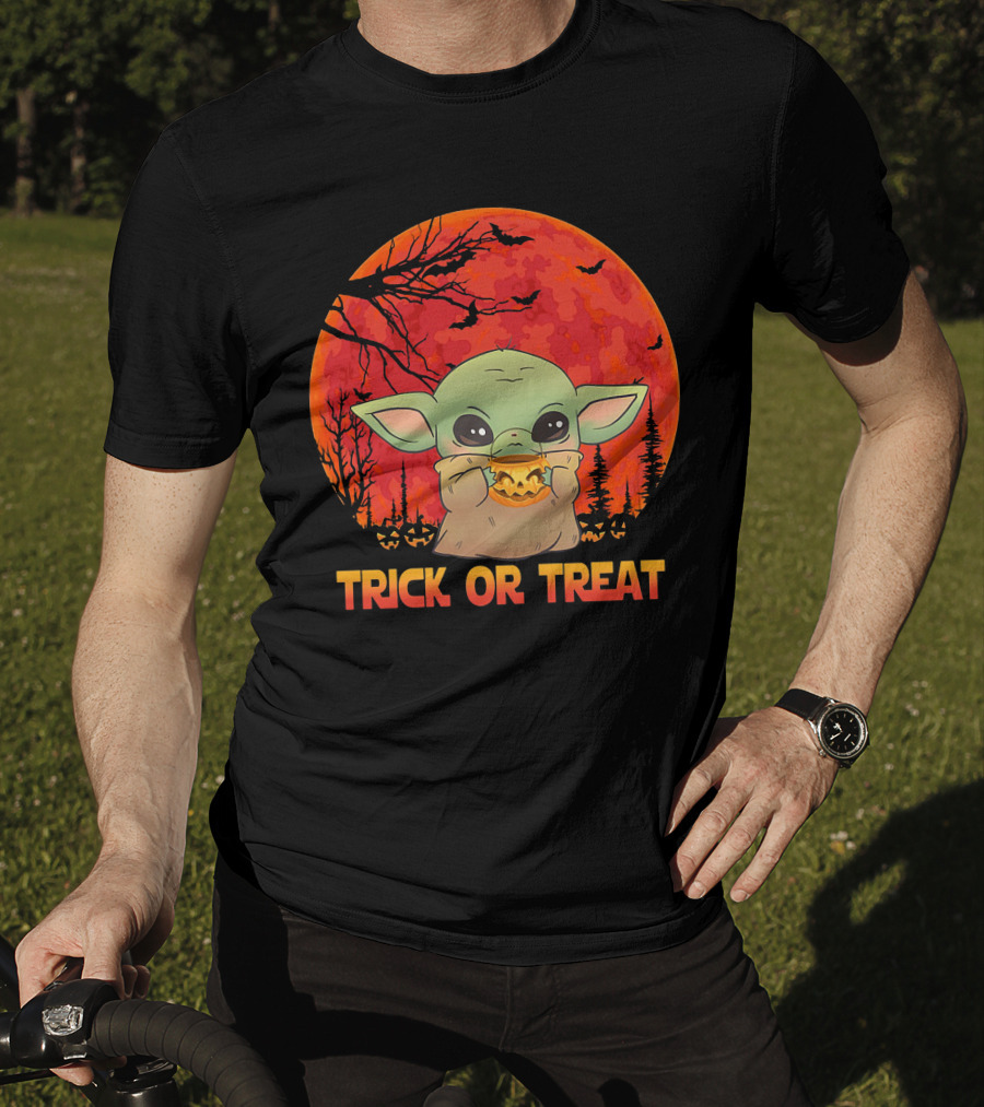 Halloween Baby Yoda Trick Or Treat Moon Pumpkin Forest T-Shirt