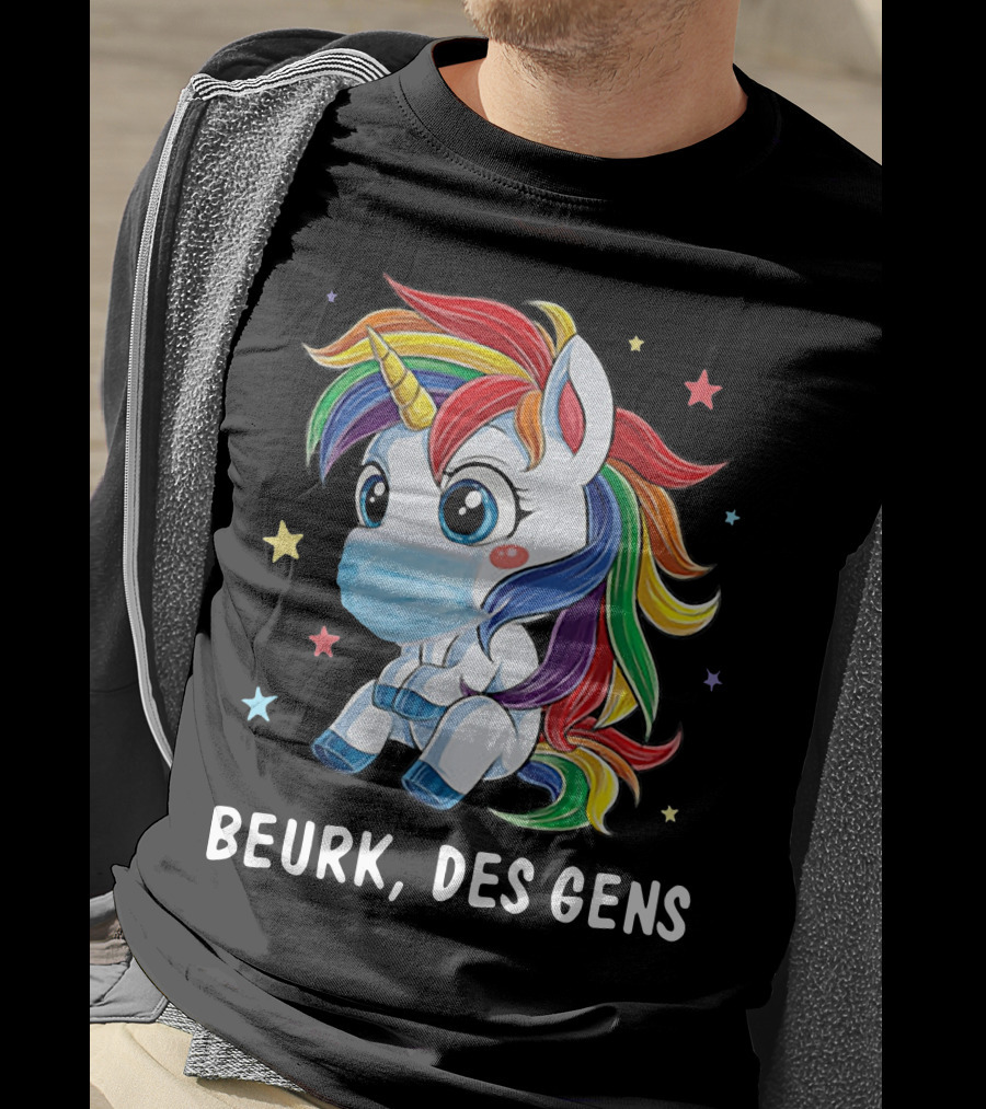 Licorne Arc-en-Ciel Masque Beurk Des Gens Étoiles T-Shirt