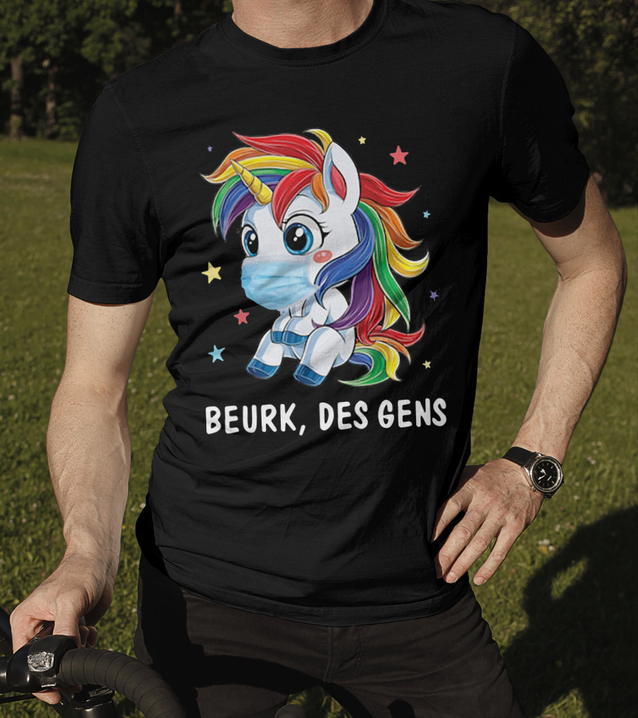Licorne Arc-en-Ciel Masque Beurk Des Gens Étoiles T-Shirt