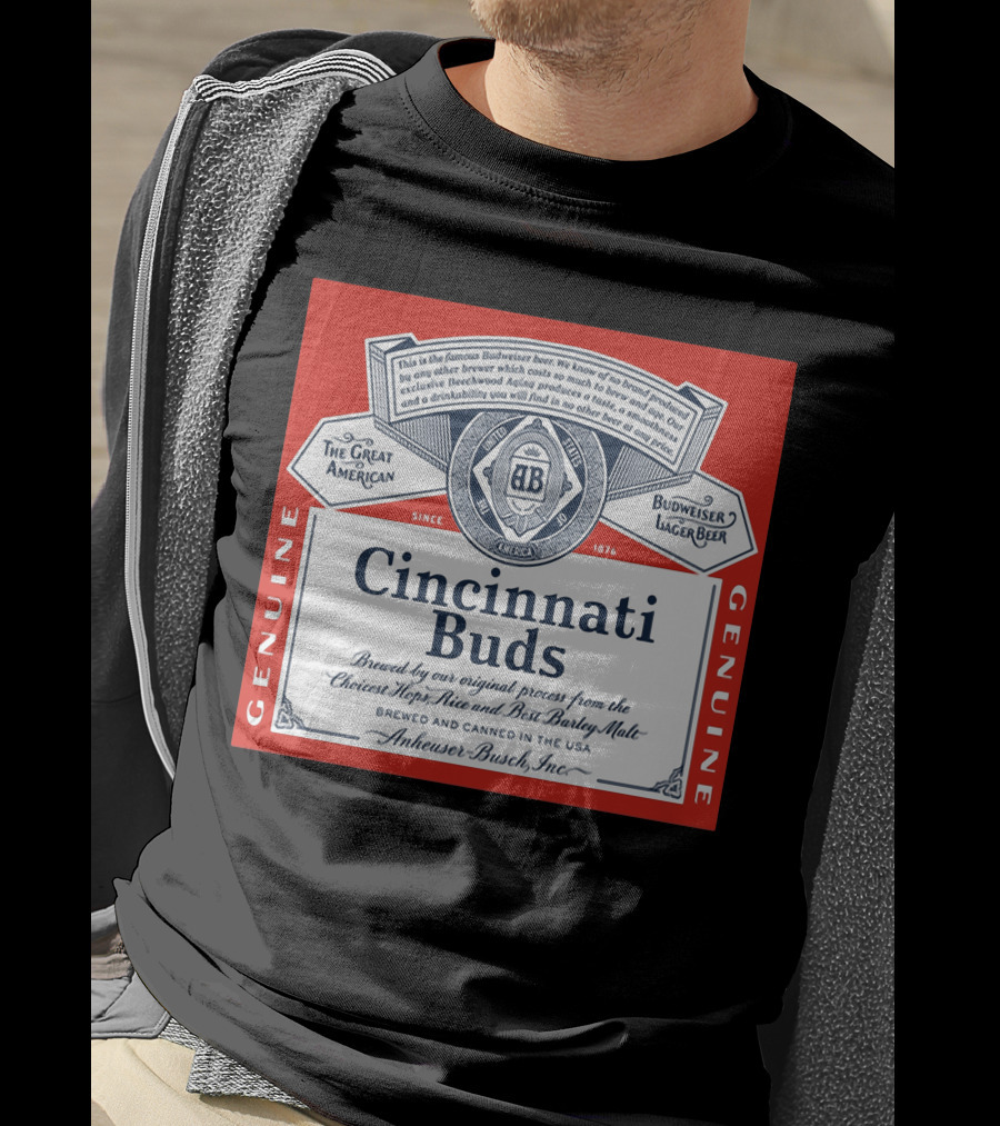 Cincinnati Buds Budweiser Lager Beer Label Genuine Anheuser Busch T-Shirt