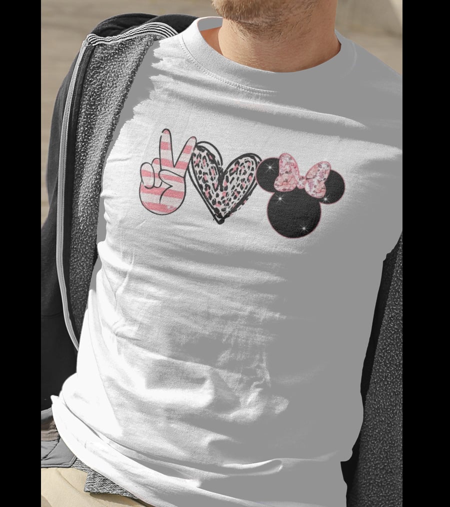 Minnie Peace Love Magic Leopard Print Sparkle Bow T-Shirt