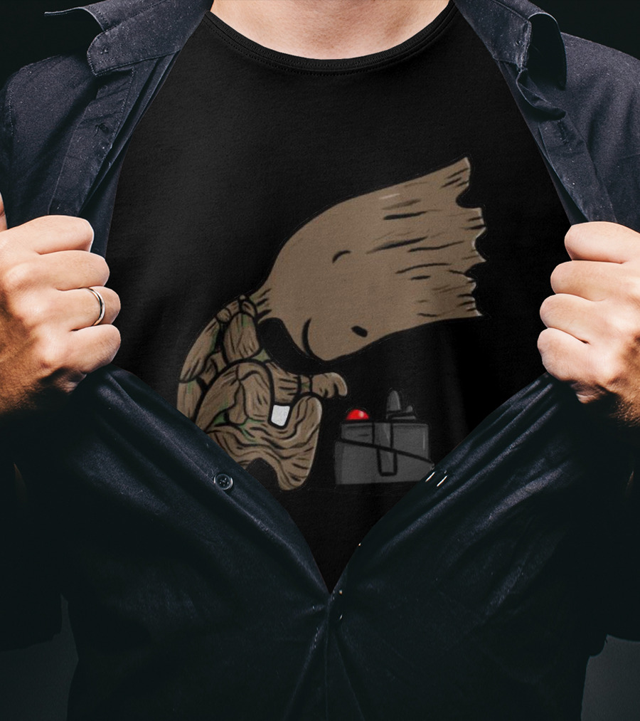 Pea Groots Guardians Of The Galaxy Cute Cartoon Character With Button T-Shirt