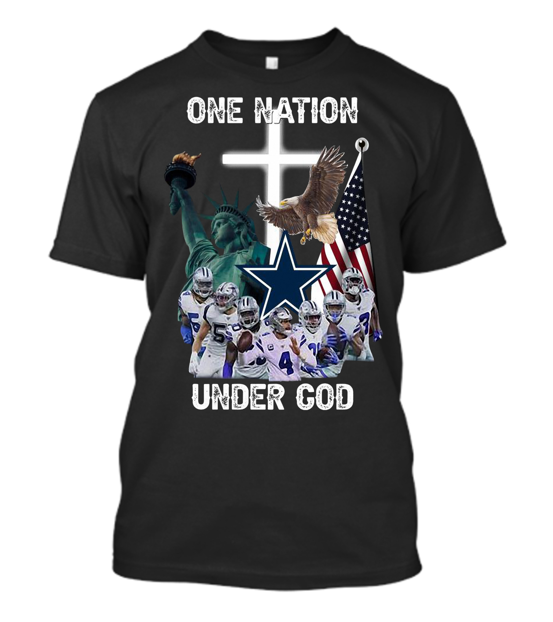 One Nation Under God Dallas Cowboys Statue Of Liberty American Flag Eagle Players T-Shirt