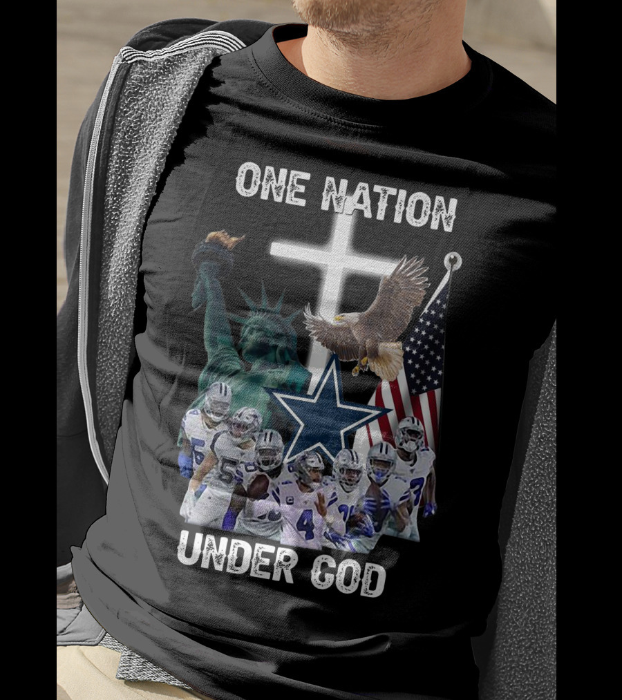 One Nation Under God Dallas Cowboys Statue Of Liberty American Flag Eagle Players T-Shirt