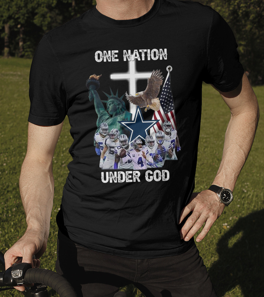 One Nation Under God Dallas Cowboys Statue Of Liberty American Flag Eagle Players T-Shirt