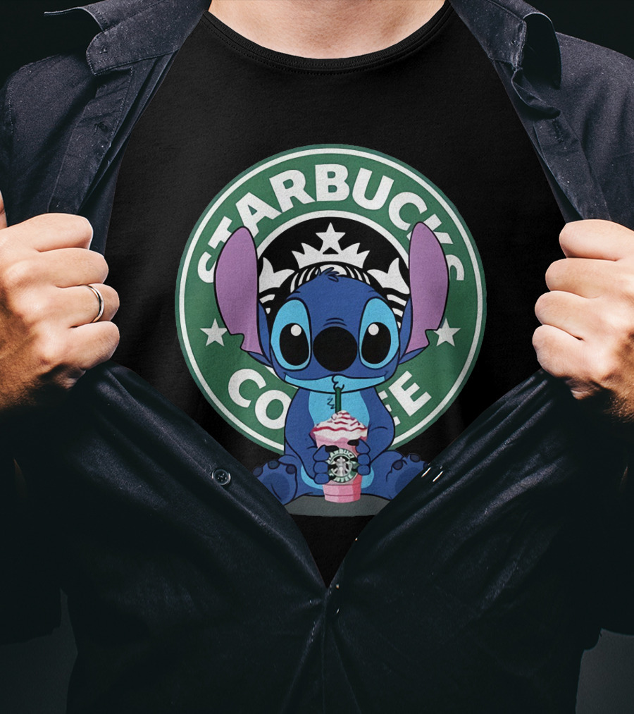 Stitch Drinking Starbucks Coffee T-Shirt