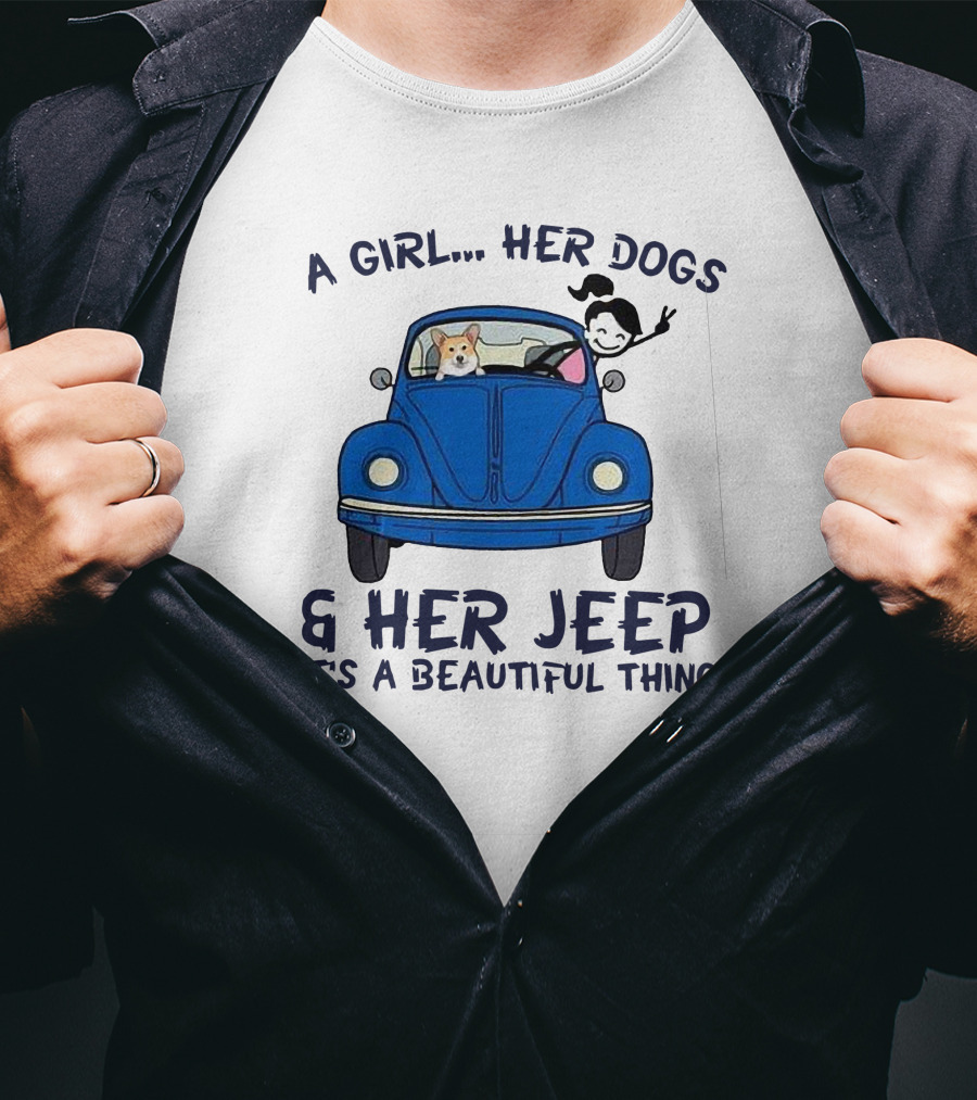 A Girl Her Dogs And Her Jeep It's A Beautiful Thing T-Shirt