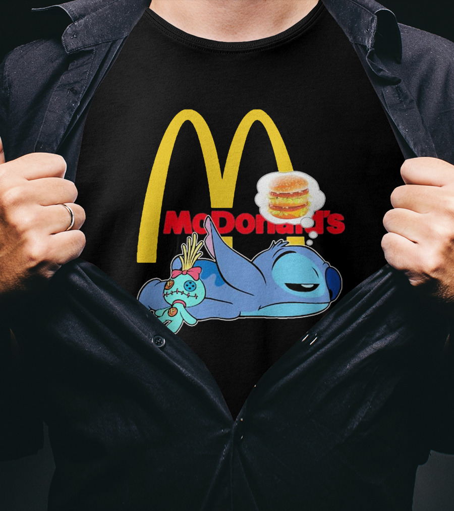 Stitch Sleeping Under McDonald's Golden Arches Dreaming Of Burger T-Shirt