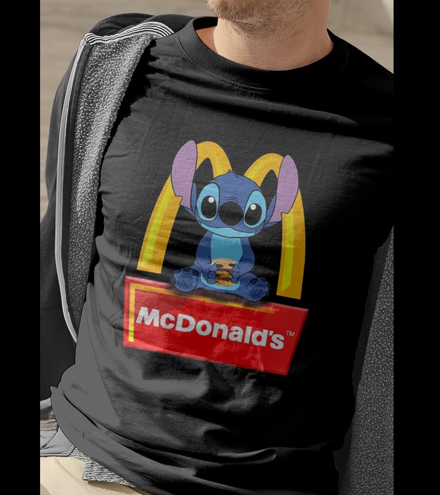 Baby Stitch Holding McDonald's Burger In Iconic T-Shirt