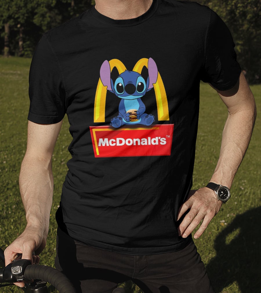 Baby Stitch Holding McDonald's Burger In Iconic T-Shirt