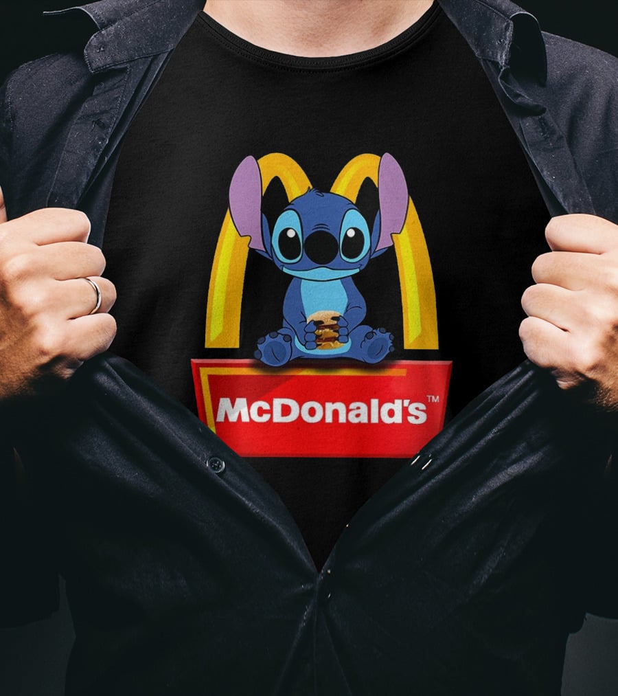 Baby Stitch Holding McDonald's Burger In Iconic T-Shirt