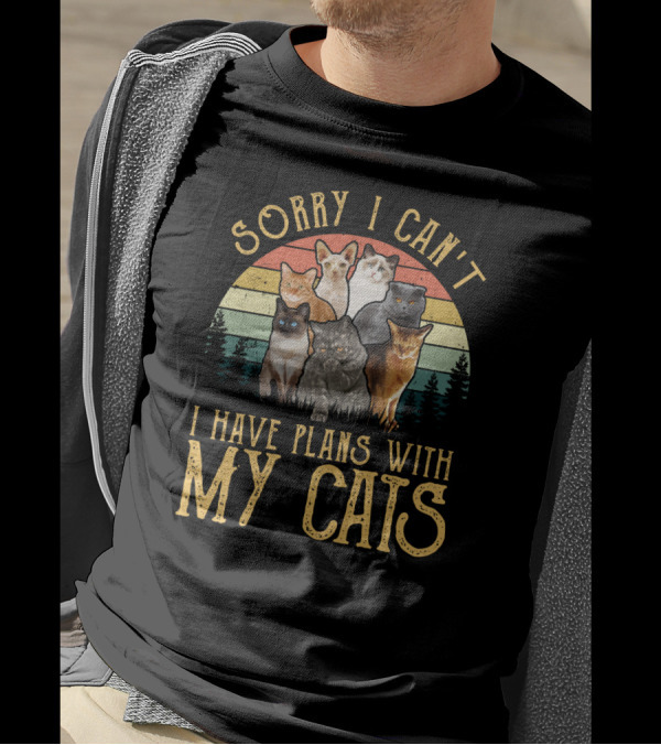 Sorry I Can't I Have Plans With My Cats Retro Cat T-Shirt