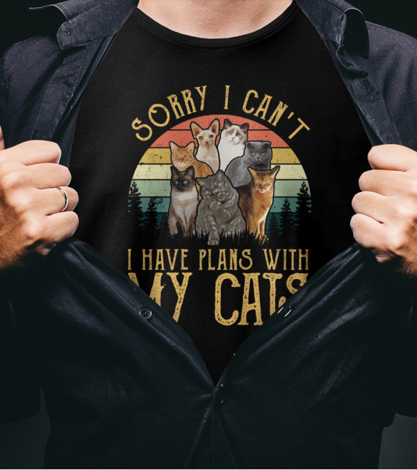 Sorry I Can't I Have Plans With My Cats Retro Cat T-Shirt