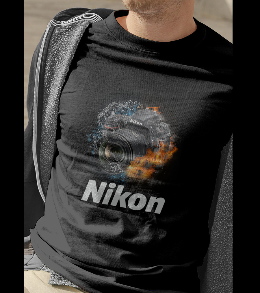 Nikon Camera Immersed In Water And Fire Elements T-Shirt