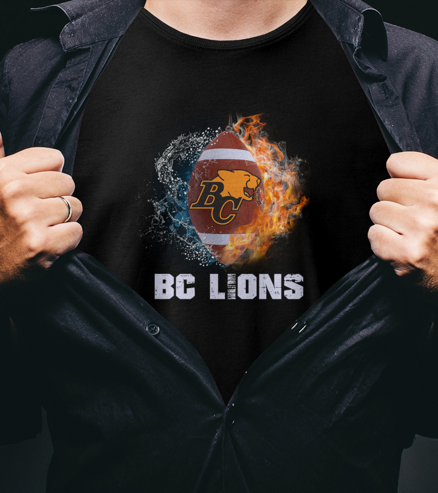 BC Lions Football Logo With Fire And Water Elements T-Shirt