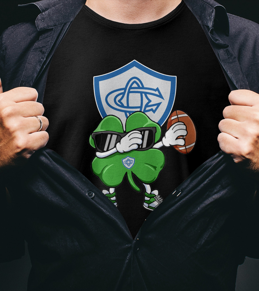Castres Olympique Mascot Holding Football With Club Logo Shield T-Shirt