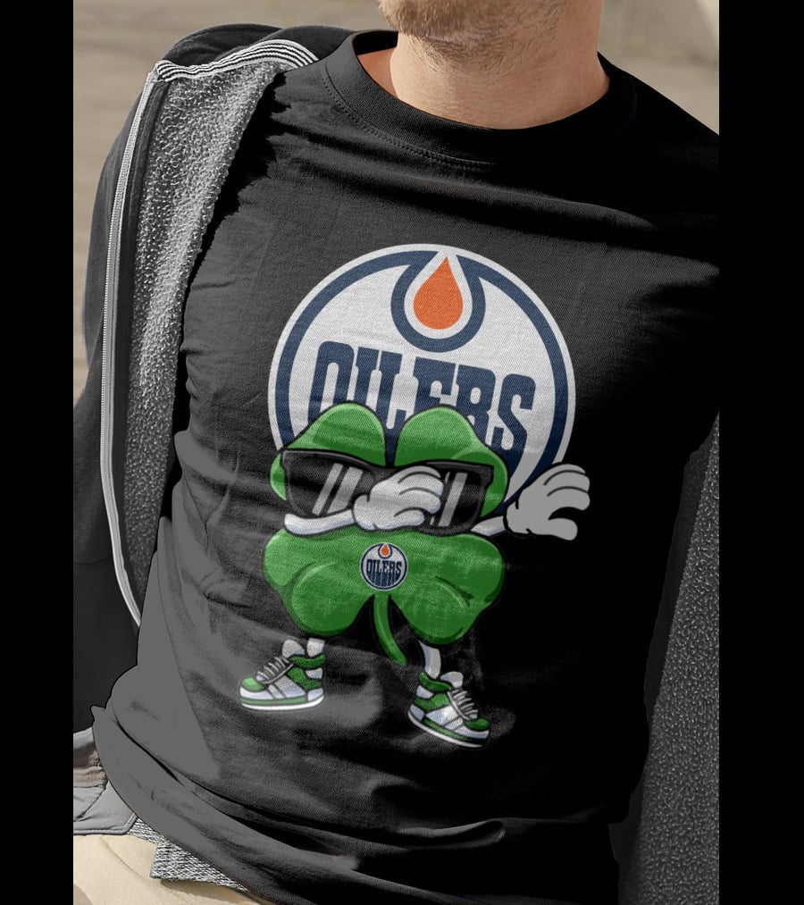 Edmonton Oilers Shamrock Character With Sunglasses And Sneakers T-Shirt