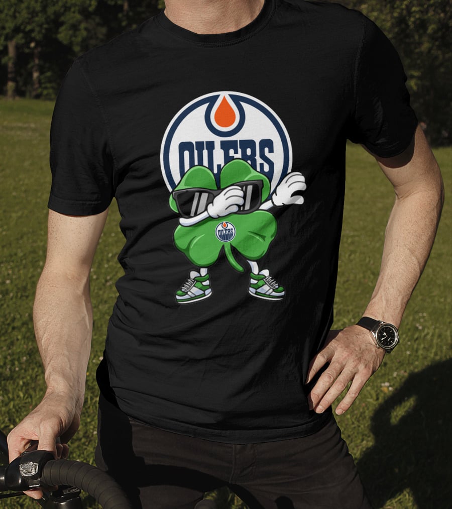 Edmonton Oilers Shamrock Character With Sunglasses And Sneakers T-Shirt