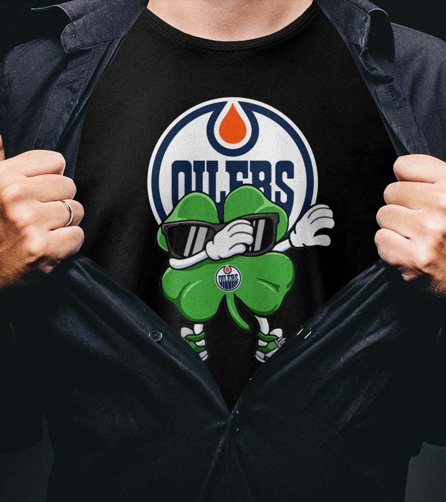 Edmonton Oilers Shamrock Character With Sunglasses And Sneakers T-Shirt