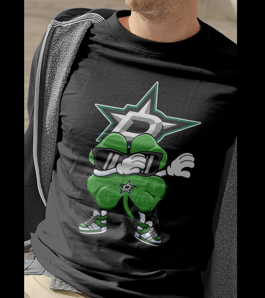 Dallas Stars Clover Dabbing Logo With Sneakers T-Shirt