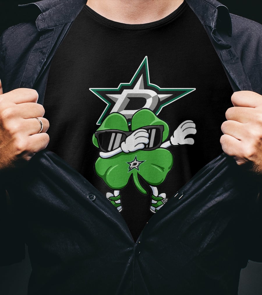 Dallas Stars Clover Dabbing Logo With Sneakers T-Shirt