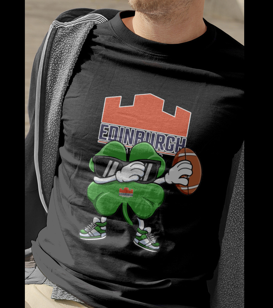 Edinburgh Rugby Clover Holding Rugby Ball With Sunglasses And Sneakers T-Shirt