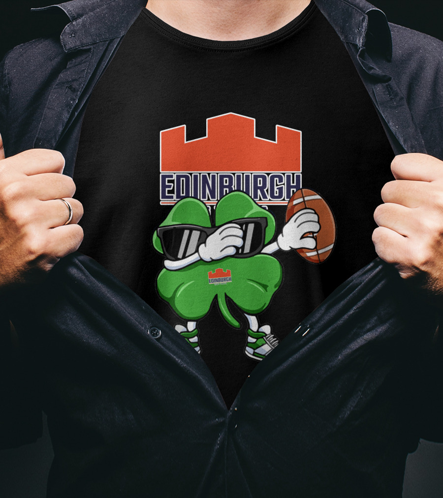 Edinburgh Rugby Clover Holding Rugby Ball With Sunglasses And Sneakers T-Shirt
