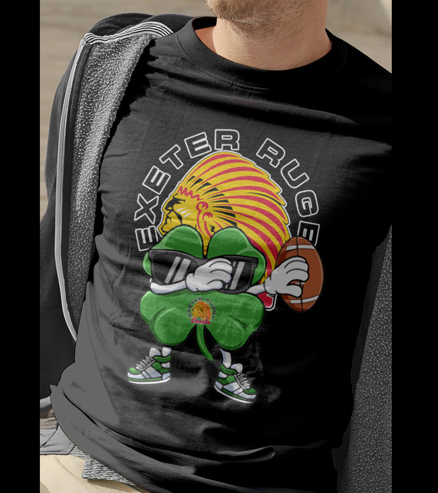 Exeter Rugger Chiefs Shamrock With Sunglasses And Rugby Ball T-Shirt