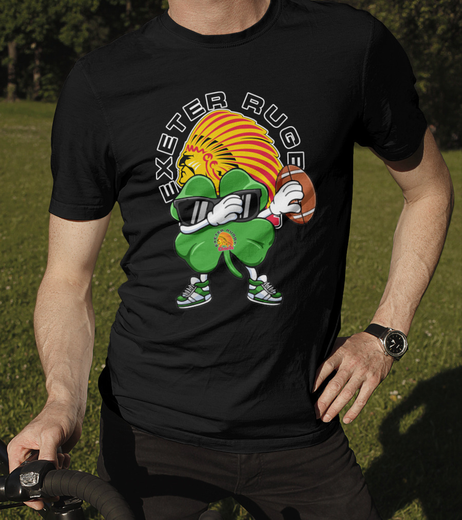 Exeter Rugger Chiefs Shamrock With Sunglasses And Rugby Ball T-Shirt