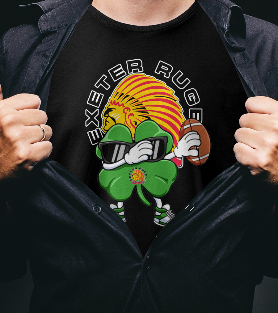 Exeter Rugger Chiefs Shamrock With Sunglasses And Rugby Ball T-Shirt