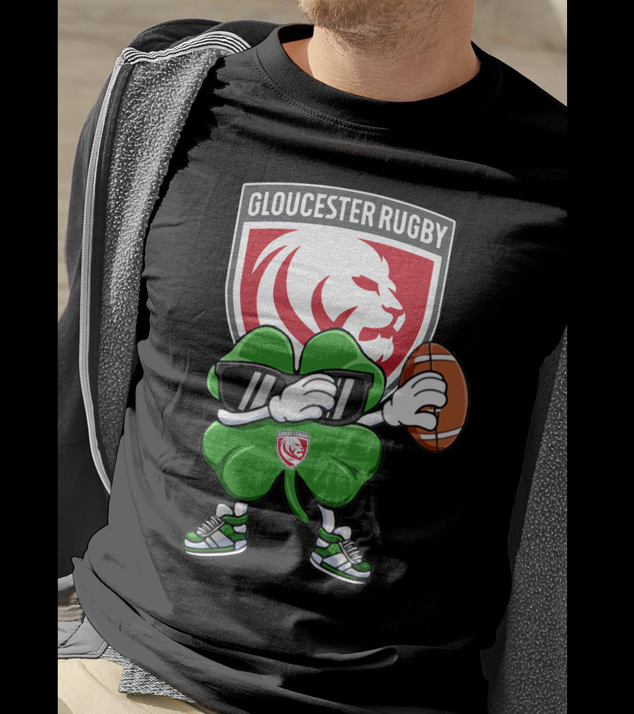 Gloucester Rugby Shamrock Lion Logo With Rugby Ball T-Shirt