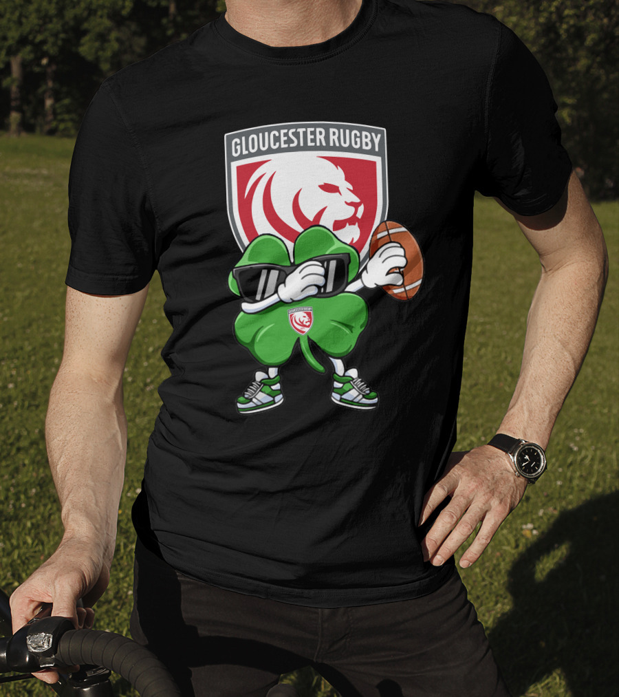 Gloucester Rugby Shamrock Lion Logo With Rugby Ball T-Shirt