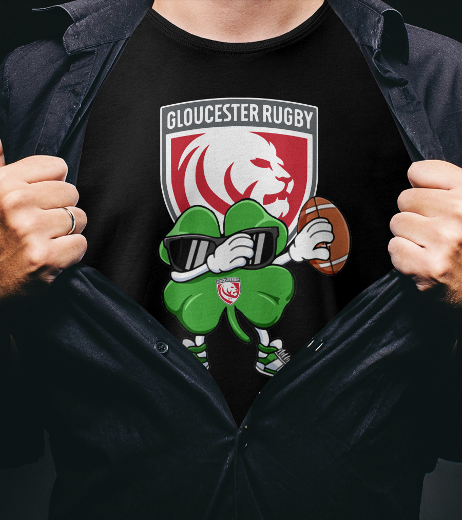 Gloucester Rugby Shamrock Lion Logo With Rugby Ball T-Shirt