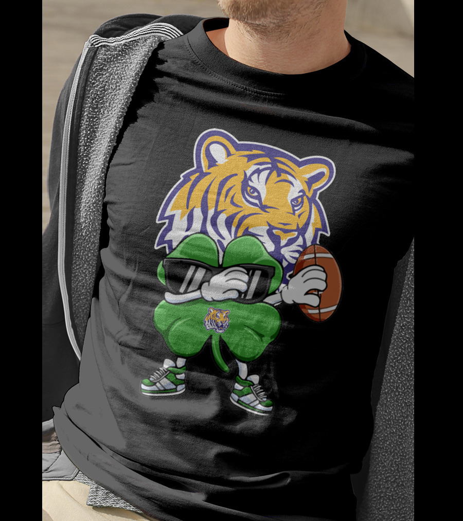 LSU Football Tiger And Shamrock With Football T-Shirt