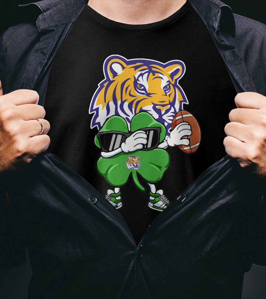 LSU Football Tiger And Shamrock With Football T-Shirt