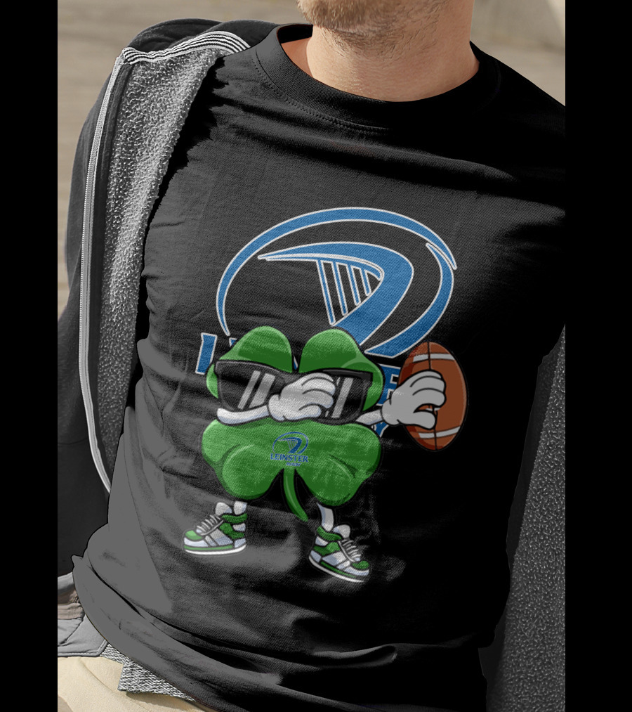 Leinster Rugby Shamrock Mascot Holding Rugby Ball T-Shirt