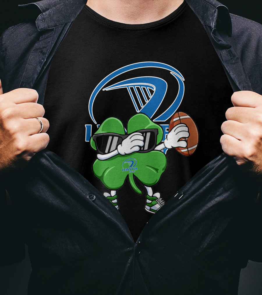 Leinster Rugby Shamrock Mascot Holding Rugby Ball T-Shirt