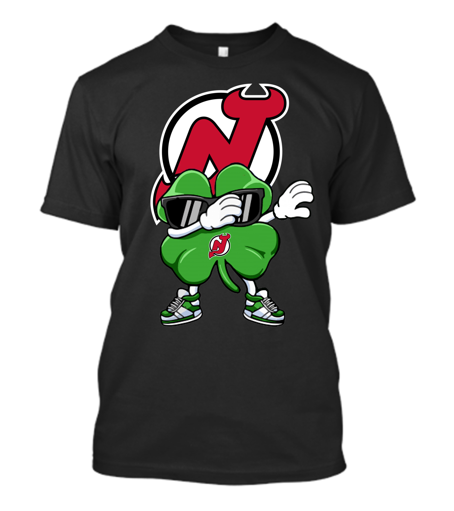 New Jersey Devils Shamrock Mascot Dab With Sunglasses And Sneakers T-Shirt