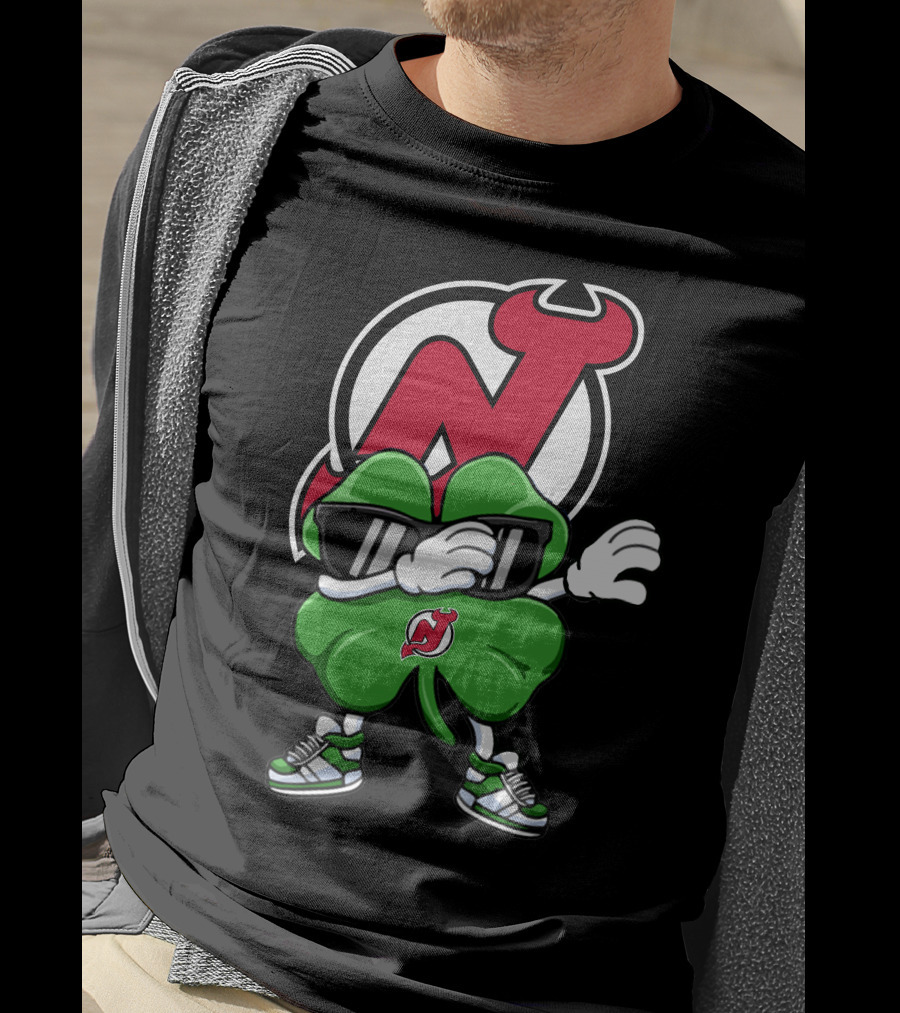 New Jersey Devils Shamrock Mascot Dab With Sunglasses And Sneakers T-Shirt