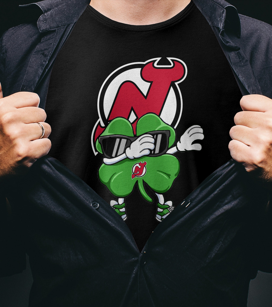 New Jersey Devils Shamrock Mascot Dab With Sunglasses And Sneakers T-Shirt