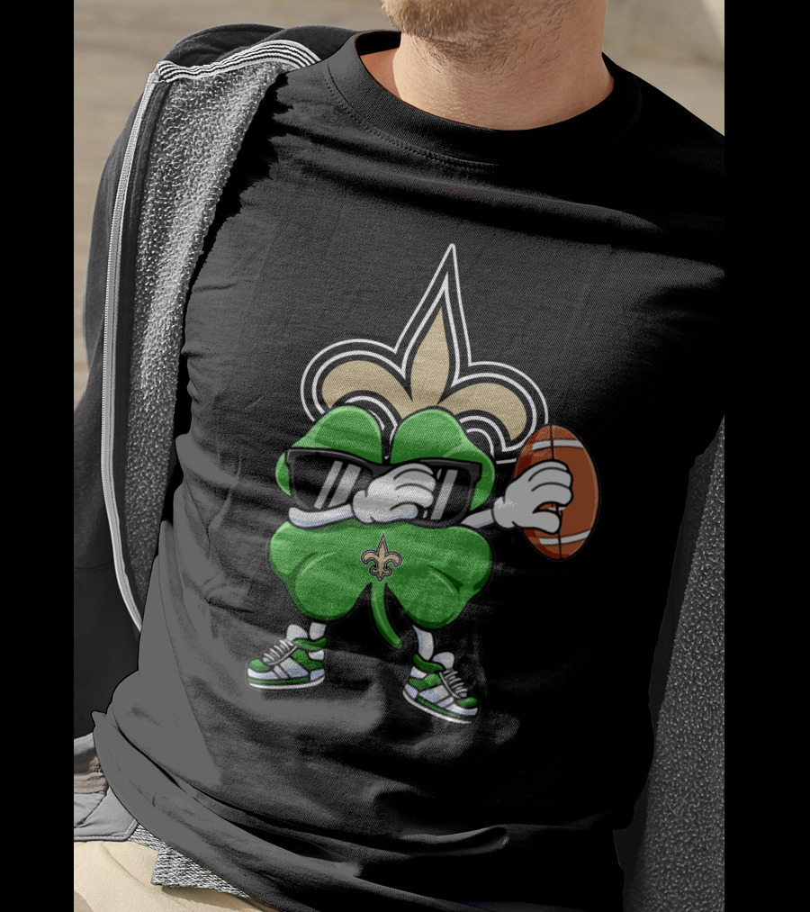 New Orleans Saints Shamrock Football Dab Fleur-de-lis T-Shirt