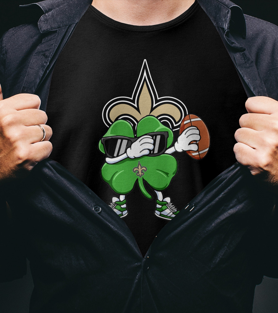 New Orleans Saints Shamrock Football Dab Fleur-de-lis T-Shirt