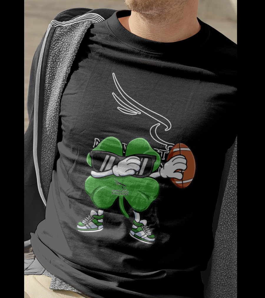Newcastle Falcons Four Leaf Clover Character Holding Football T-Shirt
